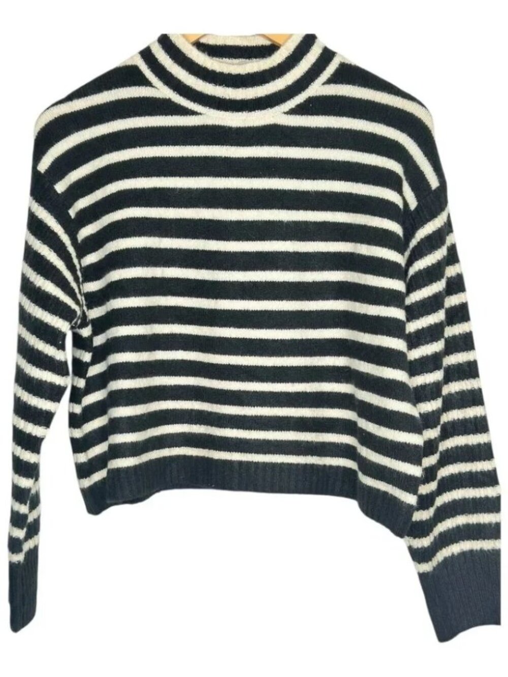LUSH Black & Cream Striped Mock Neck Oversized Sweater – Size Small